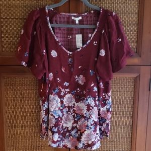 Flutter sleeve short sleeve floral top
